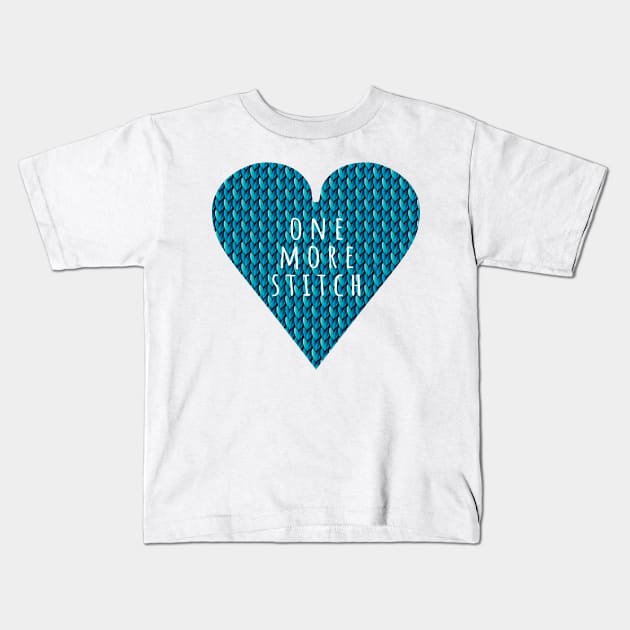 One more Stitch, quote for knitters in blue heart shape Kids T-Shirt by IngaDesign